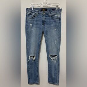 Lucky Brand Sienna Slim Boyfriend Jeans Distressed Aztec Embroidered Size 4/27